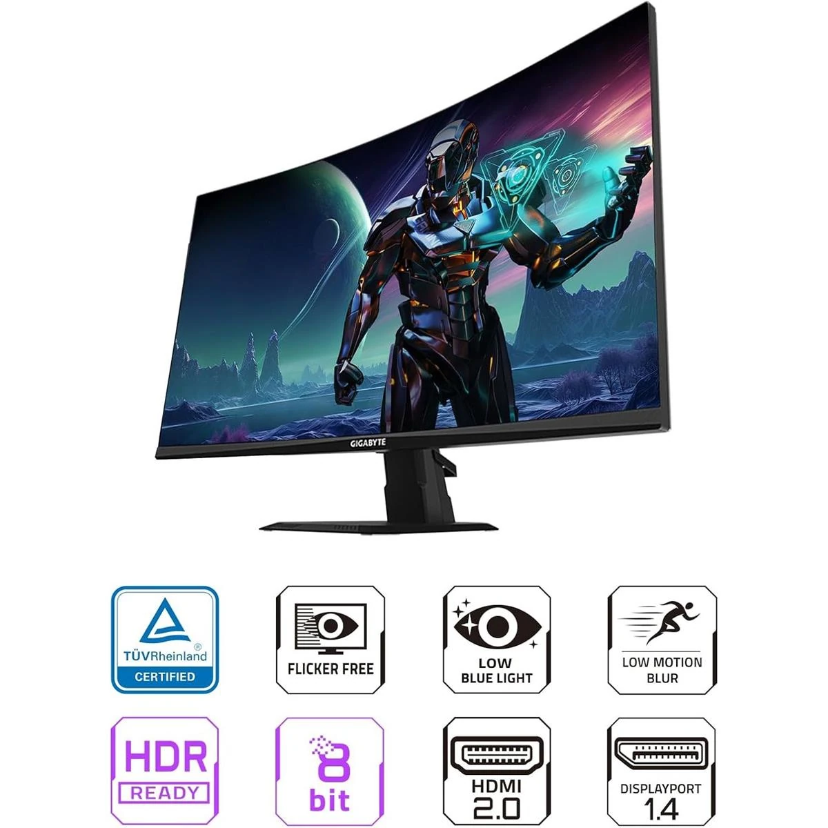 Gigabyte GS27FC 27" 180Hz 1080p Gaming Monitor, 1920 x 1080 VA 1500R Display, 1ms (MPRT) Response Time, HDR Ready, FreeSync Premium, 1x Display Port 1.4, 2X HDMI 2.0, Black - Image 2