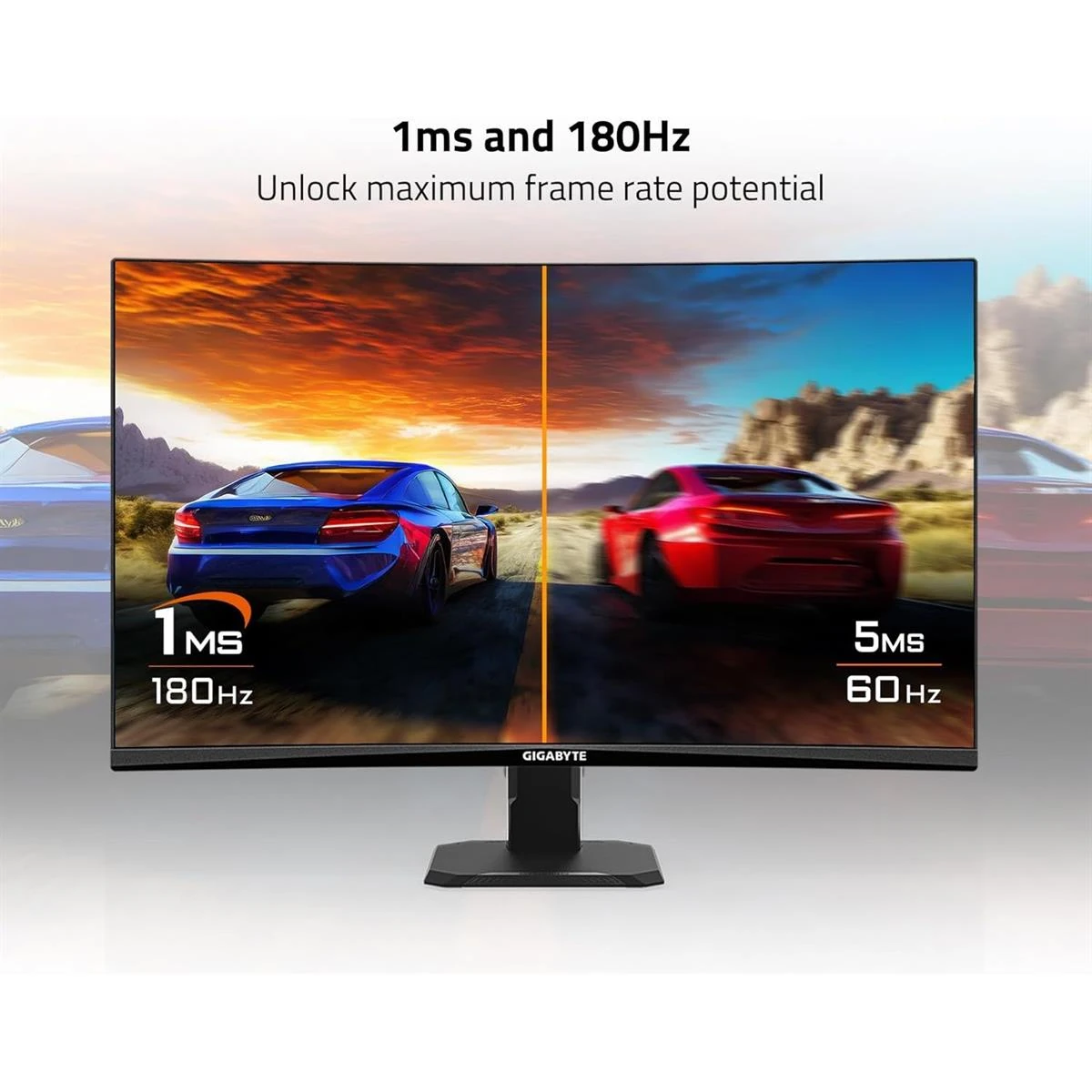 Gigabyte GS27FC 27" 180Hz 1080p Gaming Monitor, 1920 x 1080 VA 1500R Display, 1ms (MPRT) Response Time, HDR Ready, FreeSync Premium, 1x Display Port 1.4, 2X HDMI 2.0, Black - Image 3