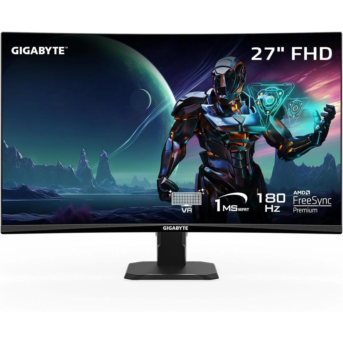 Gigabyte GS27FC 27" 180Hz 1080p Gaming Monitor, 1920 x 1080 VA 1500R Display, 1ms (MPRT) Response Time, HDR Ready, FreeSync Premium, 1x Display Port 1.4, 2X HDMI 2.0, Black
