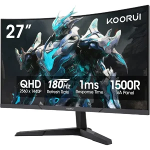 Koorui 27E6QCA 27 Inch Curved Gaming Monitor QHD (2560 x 1440) 180Hz, 1ms VA 1500R Display, Adaptive Sync, 90% DCI-P3, HDMI 2.0 & DisplayPort 1.4, VESA, Tilt, Eye Care