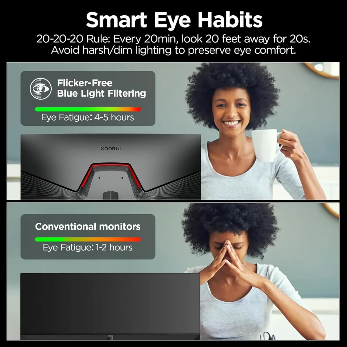 Koorui G2721P 27" Gaming Monitor, 200Hz 1ms Fast IPS, WQHD (2560 x 1440) HDR 400 Display, DCI-P3 95% Color Gamut, FreeSync Premium, Adaptive G-Sync, HDMI x 2, DisplayPort - Image 4