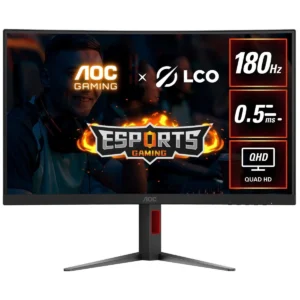 AOC CQ27G4 27" Curved Gaming Monitor, QHD 2K 2560x1440, 1500R VA, 180Hz 0.5ms, AMD FreeSync Premium, Height Adjustable Stand, Xbox PS5 Switch Compatiable