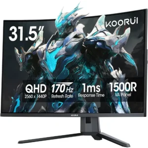 Koorui G3221SC 32 inch Curved Gaming Monitor, QHD (2560 x 1440) 2K 170Hz 144Hz Monitor, 1ms VA 1500R Display, 90% DCI-P3, Adaptive Sync, Tilt Adjustable, VESA Compatible, DisplayPort HDMI, Black
