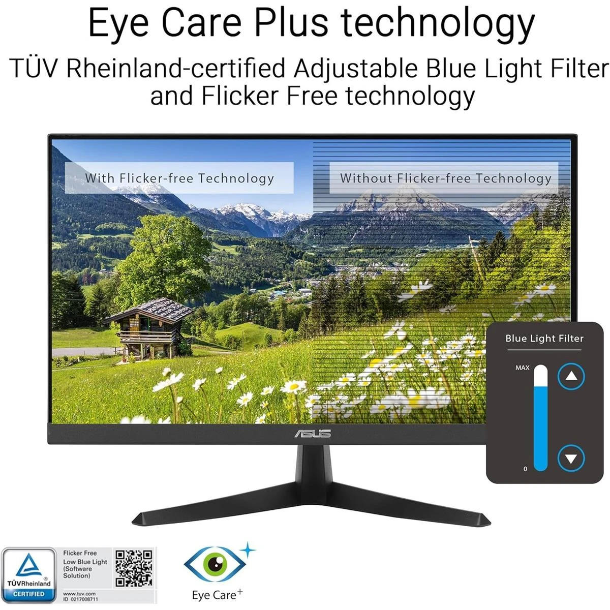 Asus VY229HF 22” Eye Care Monitor - Full HD, IPS, 100Hz, 1ms, SmoothMotion, Adaptive Sync, Eye Care Plus Technology, Blue Light Filter, Flicker Free, Tilt - Image 4