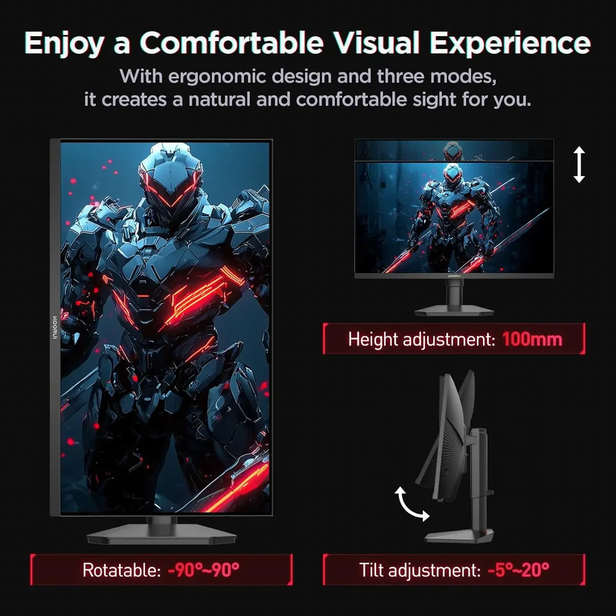 Koorui G2721E 27 Inch Gaming Monitor, 320Hz, Fast IPS, QHD 1440P, 1ms, Adaptive Sync, Lifting Adjustable, VESA Mountable, HDMI/DP, Low Blue Light, 99% SRGB - Image 6