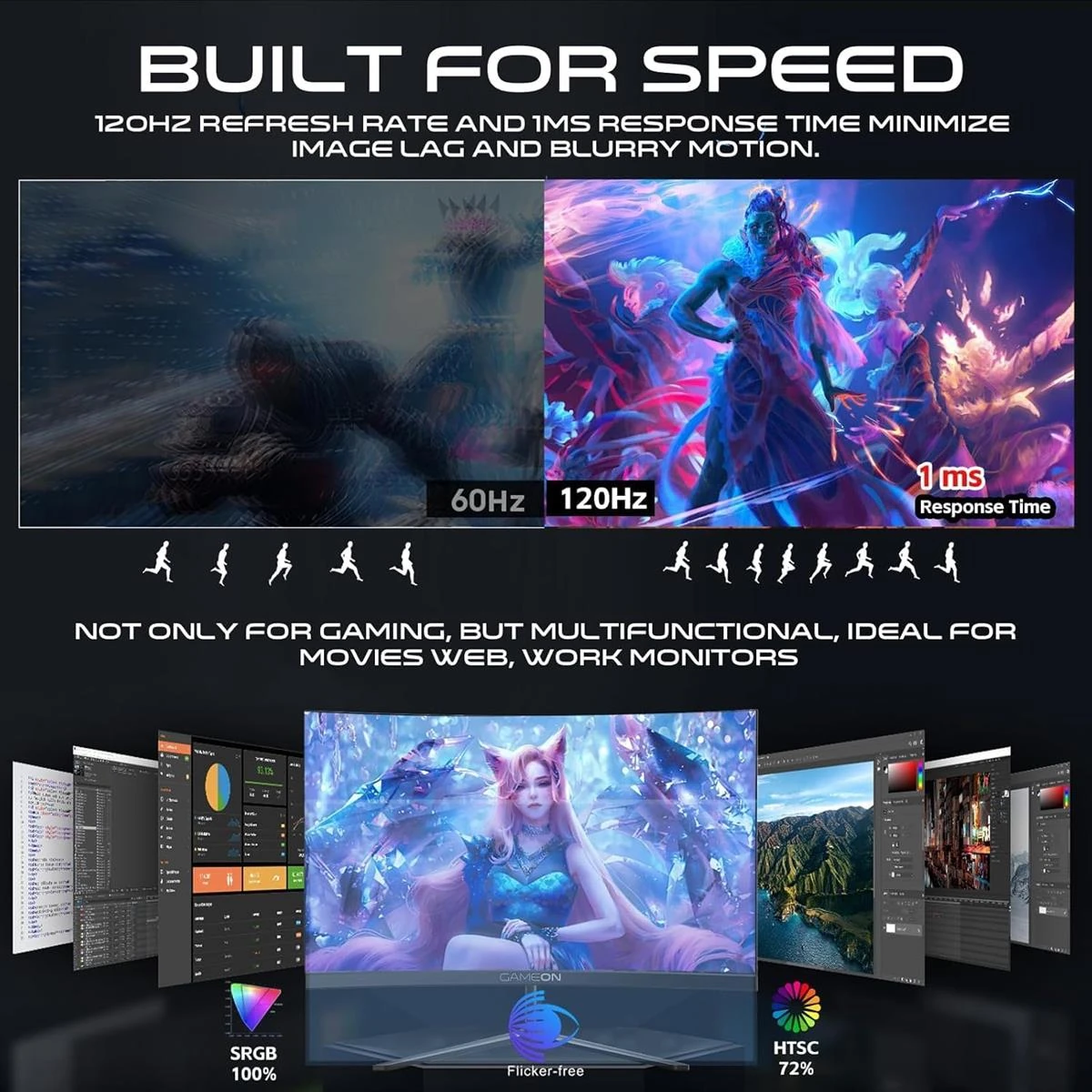 GameOn GOC24F120VA Pro Series Curved Gaming Monitor 24 inch, 1920x1080p FHD VA Panel, 120Hz, 1ms, HDMI 2.1, Freesync, Crosshair assistant, Built-in Speakers, Supports PS5, VRR - Image 2