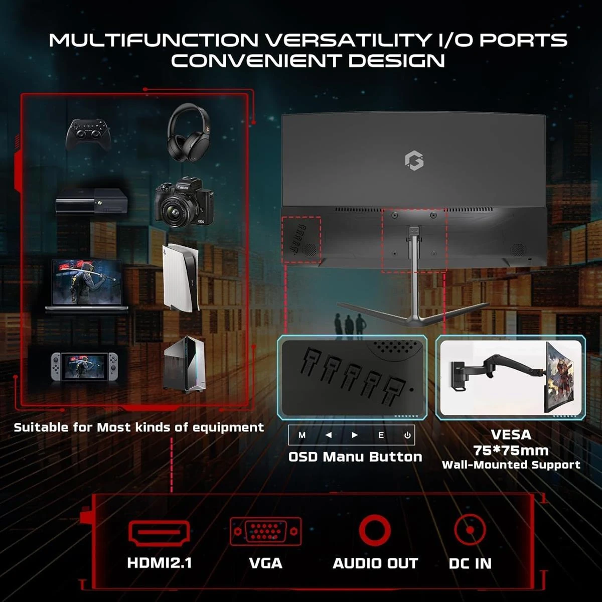 GameOn GOC24F120VA Pro Series Curved Gaming Monitor 24 inch, 1920x1080p FHD VA Panel, 120Hz, 1ms, HDMI 2.1, Freesync, Crosshair assistant, Built-in Speakers, Supports PS5, VRR - Image 4