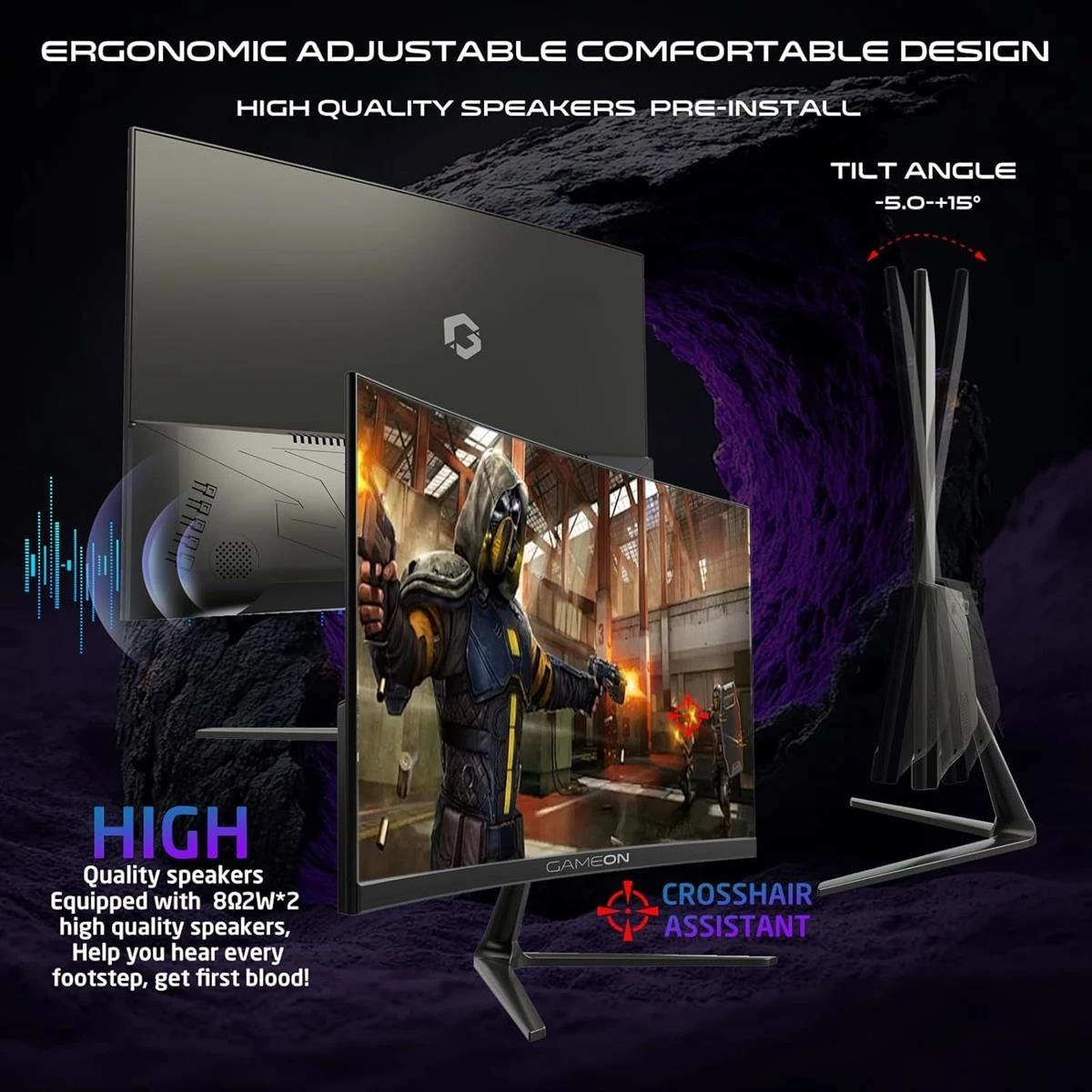 GameOn GOC24F120VA Pro Series Curved Gaming Monitor 24 inch, 1920x1080p FHD VA Panel, 120Hz, 1ms, HDMI 2.1, Freesync, Crosshair assistant, Built-in Speakers, Supports PS5, VRR - Image 5