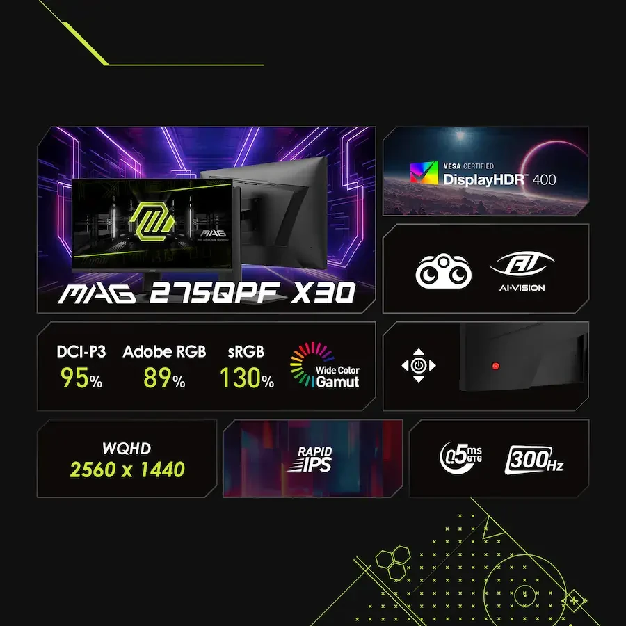 MSI MAG 275QPF X30 27" WQHD (2560x1440) Flat Rapid IPS Gaming Monitor, 300Hz, 0.5ms HDR400 - Image 3