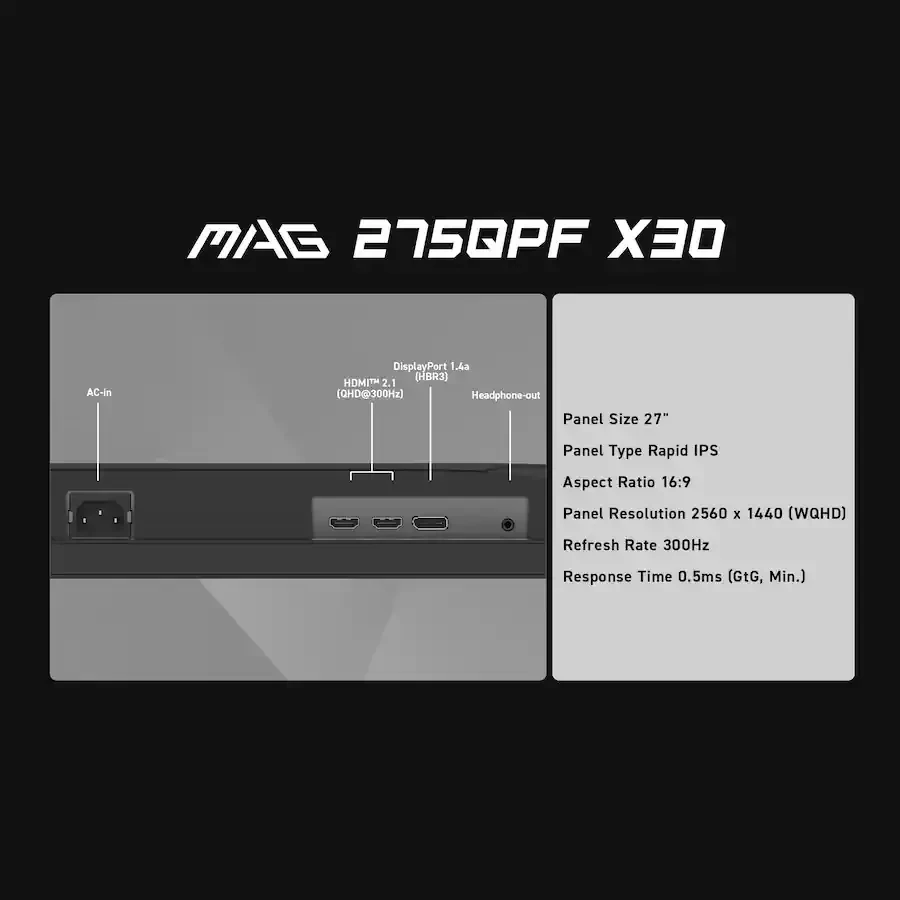 MSI MAG 275QPF X30 27" WQHD (2560x1440) Flat Rapid IPS Gaming Monitor, 300Hz, 0.5ms HDR400 - Image 8