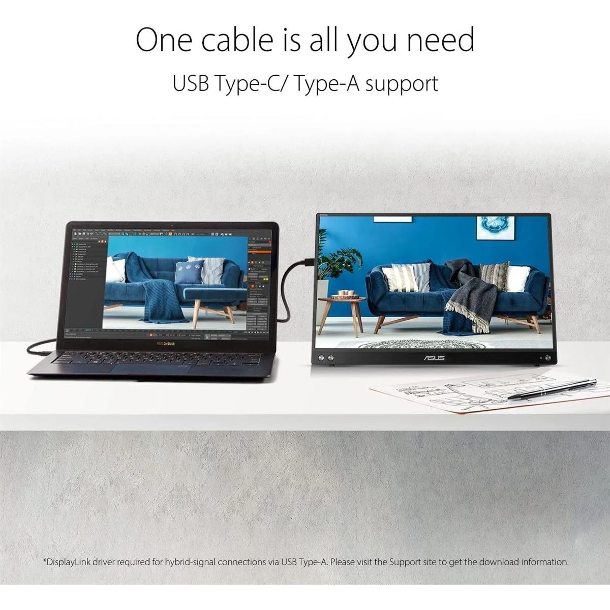 Asus ZenScreen MB16ACV 15.6” 1080P Portable Monitor - Full HD, IPS, Eye Care, Flicker Free, Blue Light Filter, Kickstand, USB-C Power Delivery, for Laptop, PC, Phone, Console - Image 5