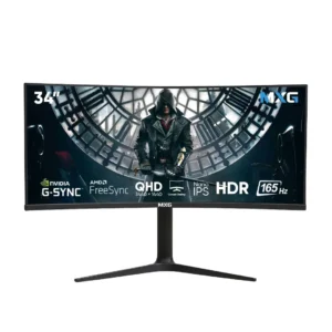 MXG G34WIC-65 34″ Curved Gaming Monitor - (3440x1440) QHD Nano IPS Ultrawide 165Hz Display, 10-Bit Color, 99% DCI-P3 / 100% sRGB, G-Sync + FreeSync, Height Adjustable