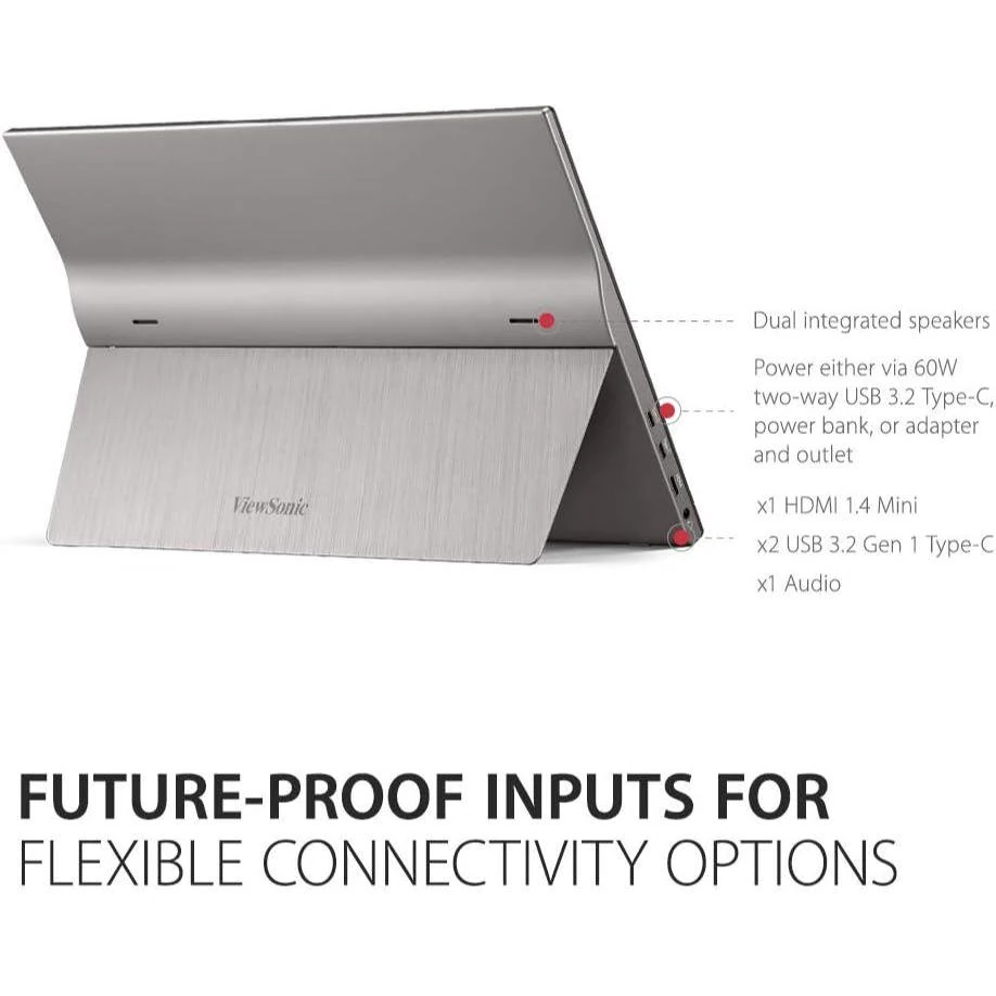 ViewSonic TD1655 15.6 Inch 1080p Portable Monitor with IPS Touchscreen, 2 Way Powered 60W USB C, Eye Care, Dual Speakers, Built-in Stand with Magnetic Cover - Image 3