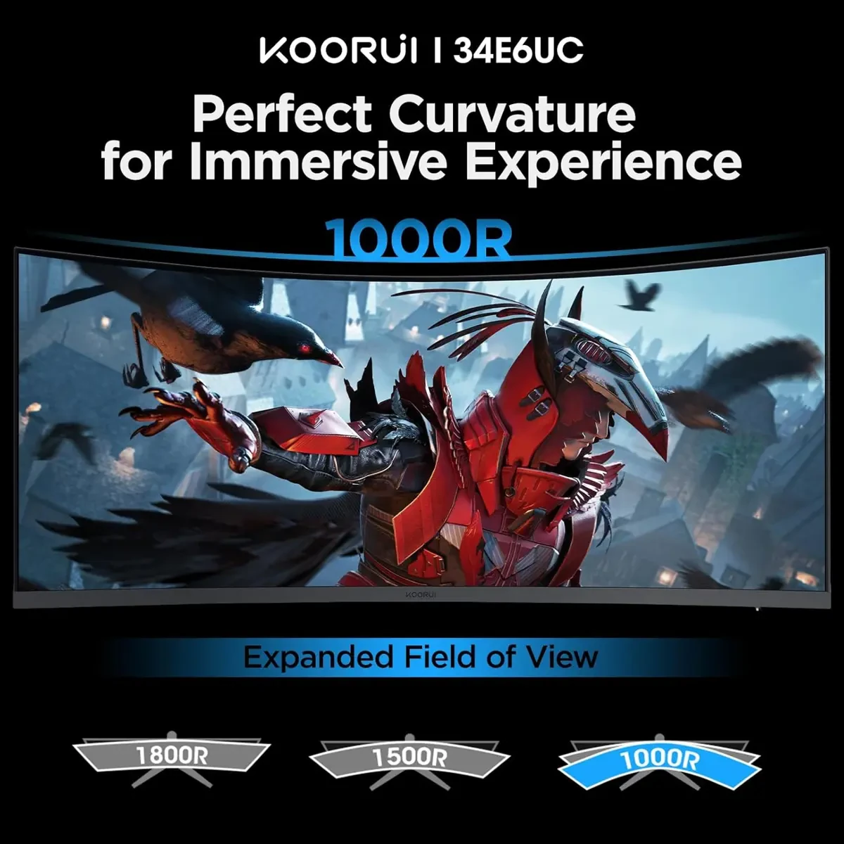 Koorui 34E6UC 34-inch Curved Ultrawide WQHD 3440×1440 Gaming Monitor, 180Hz 1000R- PIP/PBP, 1ms(MPRT), HDR400, DCI-P3 95%, FreeSync Premium, 1 x DP 1.4 & 2 x HDMI 2.0, Tilt Height Swivel Adjustment - Image 4