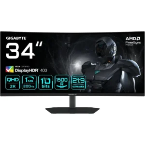 Gigabyte G34WQC2 34” WQHD Curved Ultrawide Gaming Monitor - 3440 x 1440, 1500R VA , 200Hz, 1ms, 450 cd/m2, AMD FreeSync Premium, DisplayHDR 400, HDMI 2.0, DisplayPort 1.4