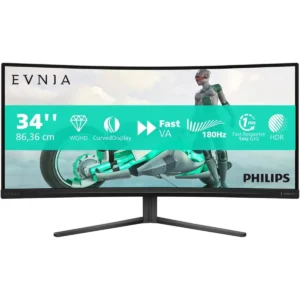 Philips Evnia 34M2C3500L - 32 inch WQHD Curved VA Gaming Monitor, 180 Hz, 0.5ms, FreeSync Premium, HDR10 (3440x1440, 2x HDMI, DisplayPort)