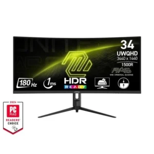 MSI MAG 342CQR E2 34 Inch 2K UWQHD Curved Gaming Monitor - 1500R VA 3440 x 1440 Resolution, 180 Hz / 1ms (MPRT), Adaptive Sync - DP 1.4a, HDMI 2.0b CEC, 95% DCI-P3, AI Vision, HDR Ready