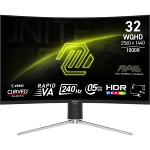 MSI MAG 325CQRXF E2 31.5-inch 2560 x 1440 (WQHD) Computer Curved Gaming Monitor, 240Hz, Adaptive-Sync, HDMI, Display Port, VGA Port, VESA Mountable, Tilt, Height Adjustable, Speaker, 0.5ms, Black, Panel Type VA