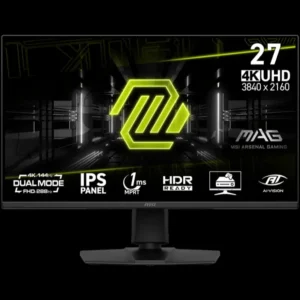 MSI MAG 275UPD E14 27” 4K HDR Gaming Monitor – UHD (3840x2160) Dual Mode (4K 144Hz or FHD 288Hz), 1ms, Fast IPS, Adaptive-Sync, Eye Care, AI Gaming
