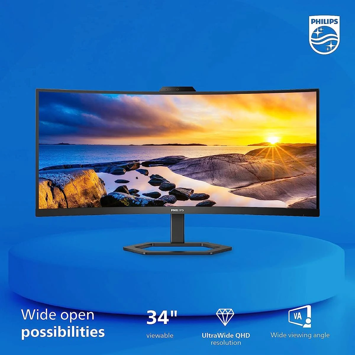 Philips 34E1C5600HE - 100Hz 2K 1440p WQHD VA 34" Curved LCD Monitor with Windows Hello Webcam - Image 3