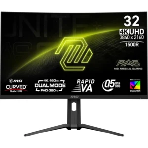MSI MAG 321CUPDF 32” 4K HDR Curved Gaming Monitor – UHD (3840x2160) Dual Mode (4K 160Hz or FHD 320Hz), 0.5ms, Rapid VA, FreeSync Premium, Eye Care, AI Gaming