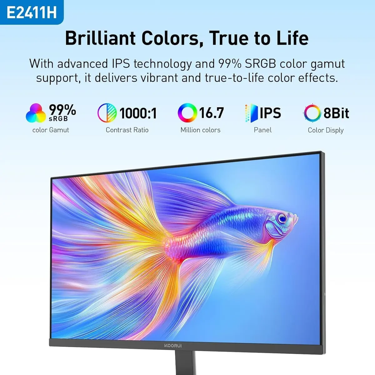 Koorui E2411H 24-inch 120Hz Gaming Monitor IPS FHD (1920 x 1080P) sRGB 99% Support Freesync Computer Monitors VESA Mount HDMI & VGA Ports - Image 4