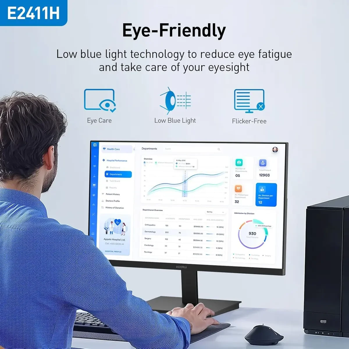 Koorui E2411H 24-inch 120Hz Gaming Monitor IPS FHD (1920 x 1080P) sRGB 99% Support Freesync Computer Monitors VESA Mount HDMI & VGA Ports - Image 5