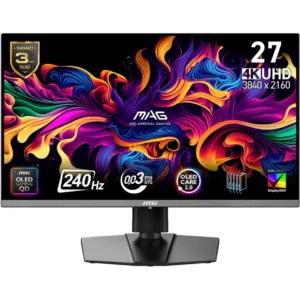 MSI MAG 272UP QD-OLED X24 27-inch 3840 x 2160 (UHD) Gaming Monitor, 240Hz, Adaptive-Sync, HDMI, DisplayPort, VESA Mountable, Tilt, Height Adjustable, Speaker, 0.03ms, Black