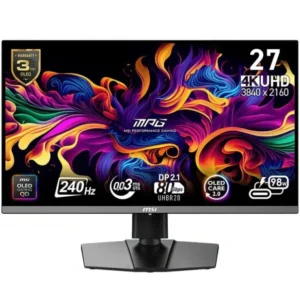 MSI MPG 272URX QD-OLED 27-inch 3840 x 2160 (UHD) Computer Gaming Monitor, 240Hz, Adaptive-Sync, HDMI, DP Port, VESA Mountable, Tilt, Speaker, 0.03ms, Black