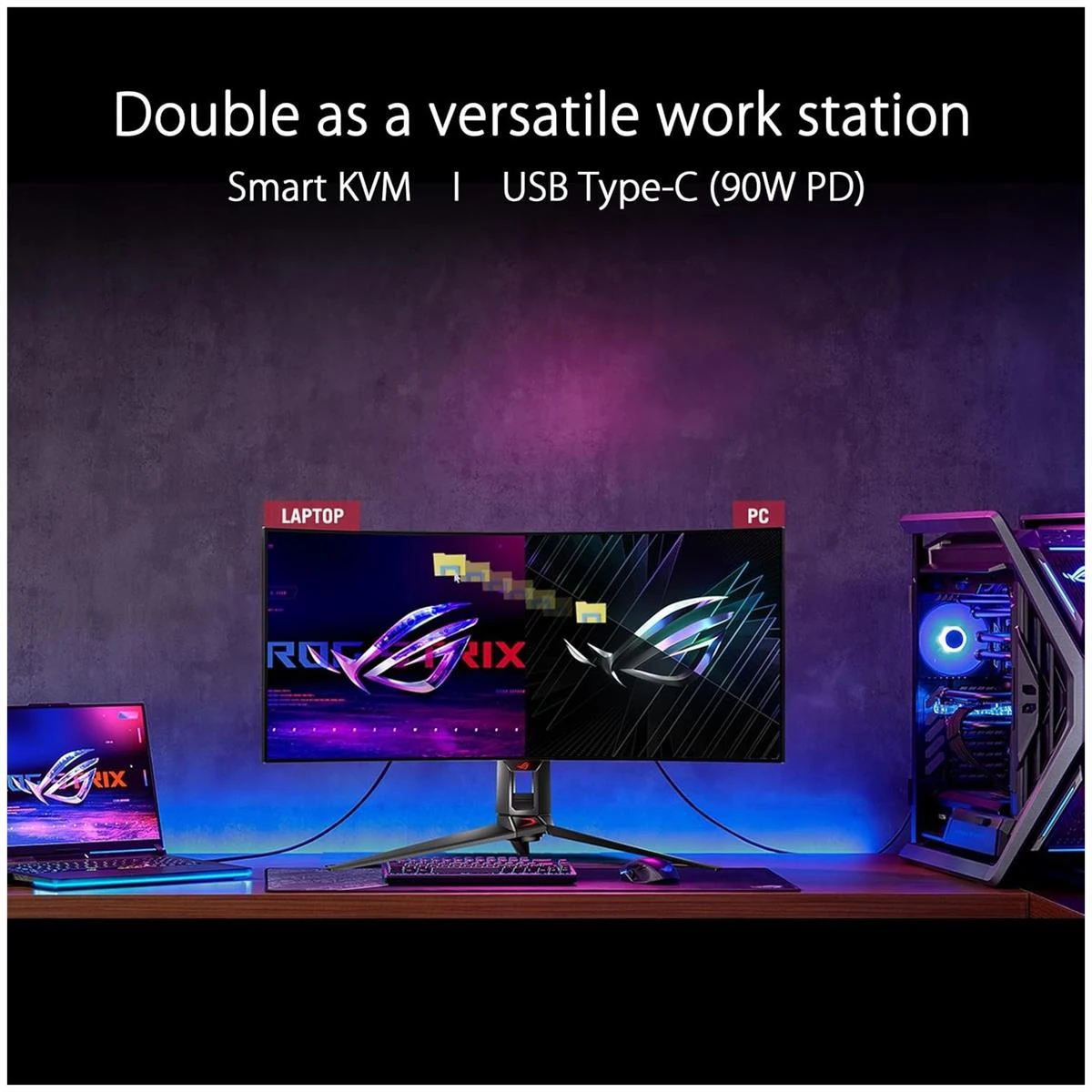 Asus Rog Swift OLED PG34WCDM 34" Ultrawide 800R Curved Gaming Monitor – 21:9 (3440 x 1440), 240Hz, 0.03ms, G-SYNC Compatible, Custom Heatsink, Uniform Brightness, Smart KVM, USB-C 90W PD, 1300nits - Image 4