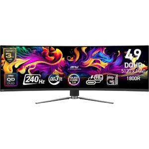 MSI MPG 491CQPX QD-OLED 49-inch QD-OLED 5120 x 1440 (DQHD) Curved Computer Gaming Monitor, 240Hz, Adaptive-Sync, HDMI, Display Port, VGA Port, VESA Mountable, Tilt, Height Adjustable, Speaker, 0.03ms, Black