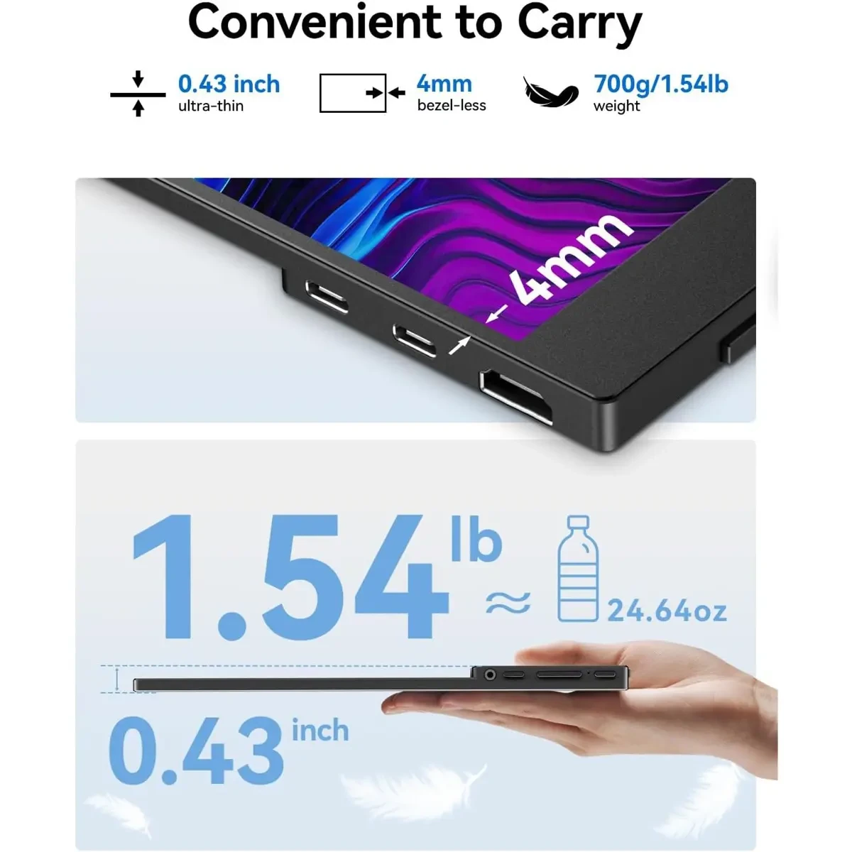 Koorui E1511A 60Hz 15.6 Inch Portable Laptop Monitor - 1080P FHD IPS Second Screen With USB-C HDMI, Protective Cover & Dual Speakers for PC, Phone, Xbox, PS4/5, Switch - Image 2