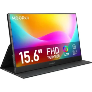 Koorui E1511A 60Hz 15.6 Inch Portable Laptop Monitor - 1080P FHD IPS Second Screen With USB-C HDMI, Protective Cover & Dual Speakers for PC, Phone, Xbox, PS4/5, Switch