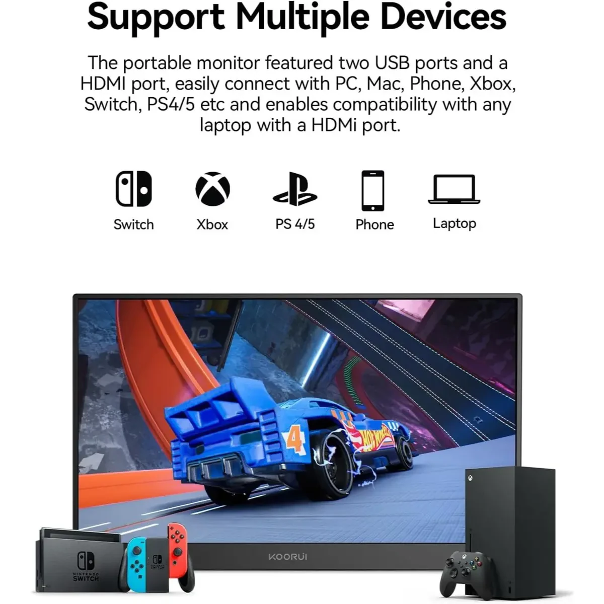 Koorui E1511A 60Hz 15.6 Inch Portable Laptop Monitor - 1080P FHD IPS Second Screen With USB-C HDMI, Protective Cover & Dual Speakers for PC, Phone, Xbox, PS4/5, Switch - Image 6