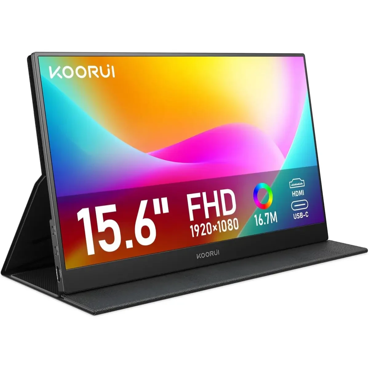 Koorui E1511A 60Hz 15.6 Inch Portable Laptop Monitor - 1080P FHD IPS Second Screen With USB-C HDMI, Protective Cover & Dual Speakers for PC, Phone, Xbox, PS4/5, Switch