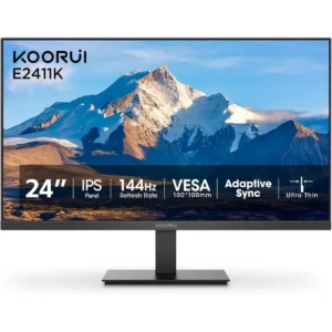 Koorui E2411K 24 Inch Computer Gaming Monitor Full HD 1920 x 1080p 144Hz IPS Ultra-Slim Display with HDMI VGA, Adaptive Sync, 99% SRGB, VESA 100x100mm, Eye Care, Tilt, Black