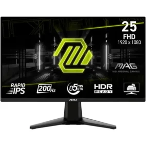 MSI MAG 255F E20 25-inch 1920 x 1080 (FHD) Gaming Monitor, 200Hz, IPS Panel, Adaptive-Sync, HDMI, DisplayPort, VESA Mountable, Tilt, 0.5ms, Black