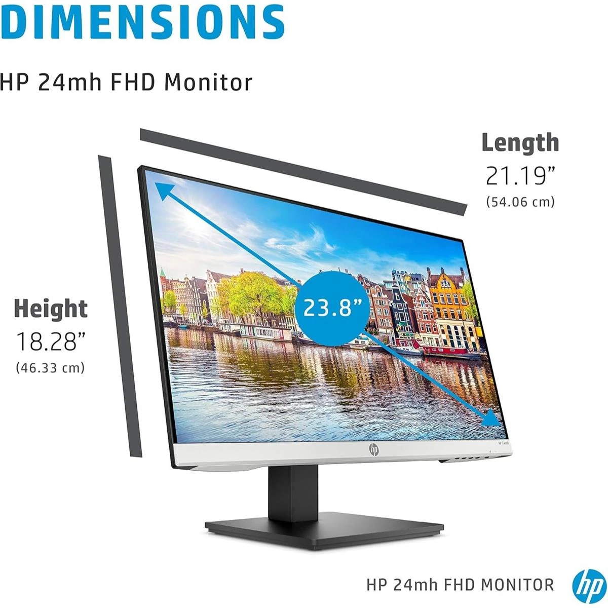 HP 24mh FHD Computer Monitor with 23.8-Inch IPS Display (1080p), 75Hz Refresh Rate, Built-In Speakers and VESA Mounting, Height/Tilt Adjustment for Ergonomic Viewing, HDMI and DisplayPort - Image 3