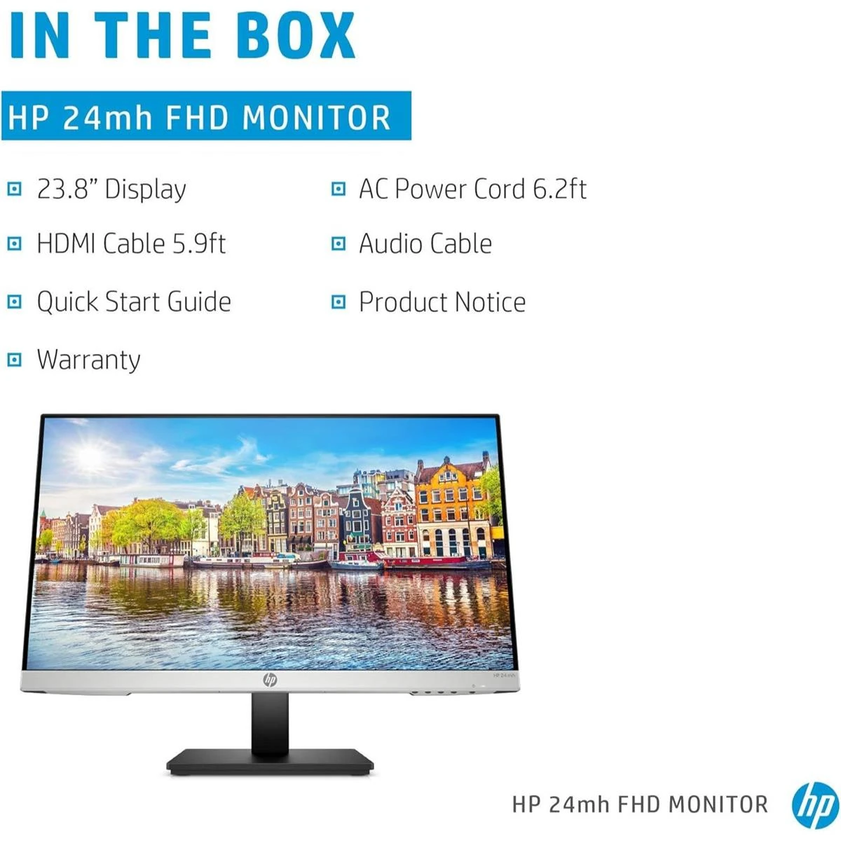 HP 24mh FHD Computer Monitor with 23.8-Inch IPS Display (1080p), 75Hz Refresh Rate, Built-In Speakers and VESA Mounting, Height/Tilt Adjustment for Ergonomic Viewing, HDMI and DisplayPort - Image 5