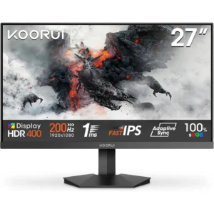 Koorui G2711P Gaming Monitor, 27" 200Hz 1ms Fast IPS Computer Monitor, FHD (1920x1080) HDR400 Display, 90% DCI-P3 Color Gamut PC Screen, Adaptive Sync, Ultra Slim Frame, VESA Mountable, HDMI 2.0, DP 1.4