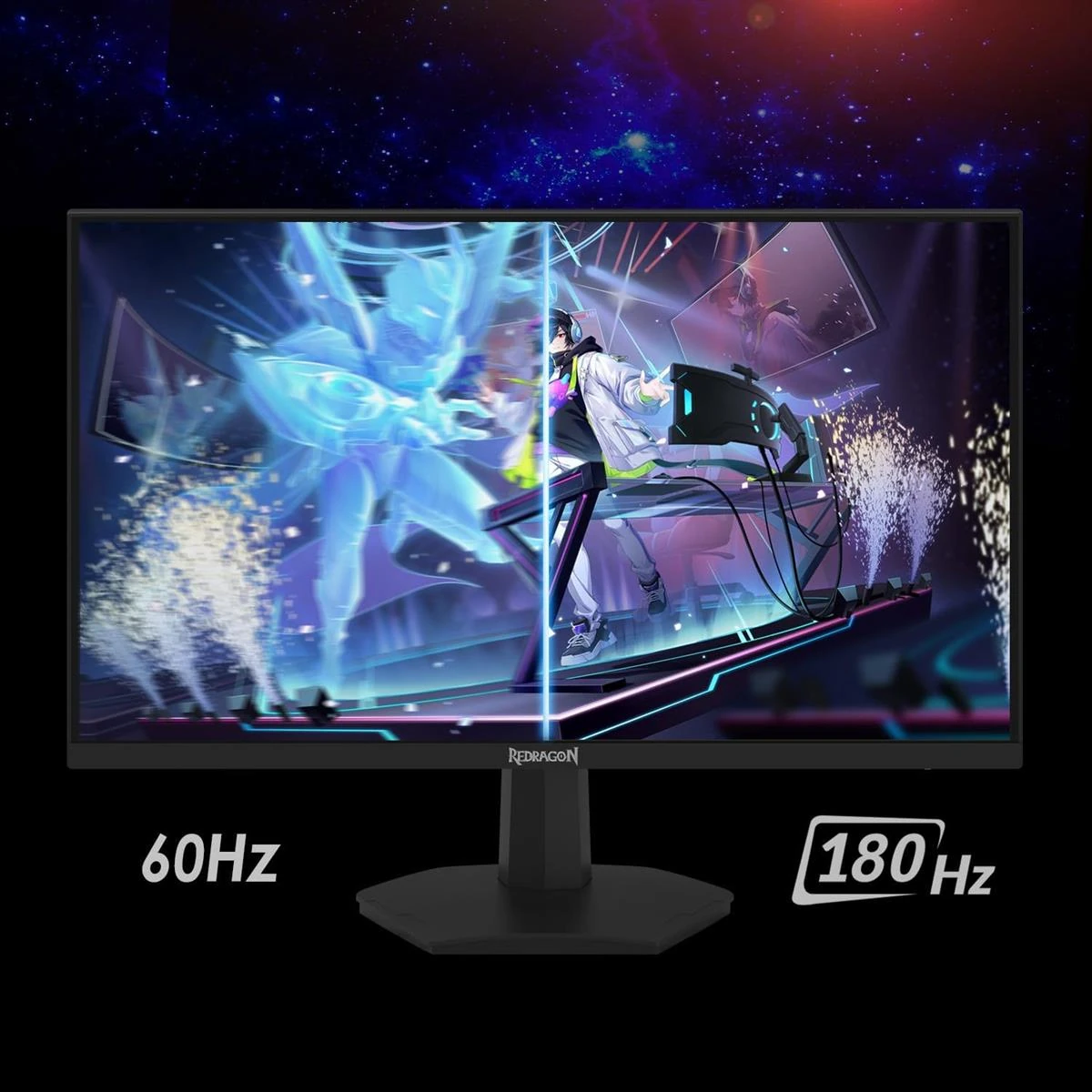 Redragon Mirror GM27X5IPS 27-inch FHD (1920x1080) Gaming Monitor, 180Hz Refresh Rate, 1ms MPRT, IPS Panel with AMD FreeSync, Blur-Free Gaming with Vibrant Colors and Wide Viewing Angles - Black & Red - Image 3