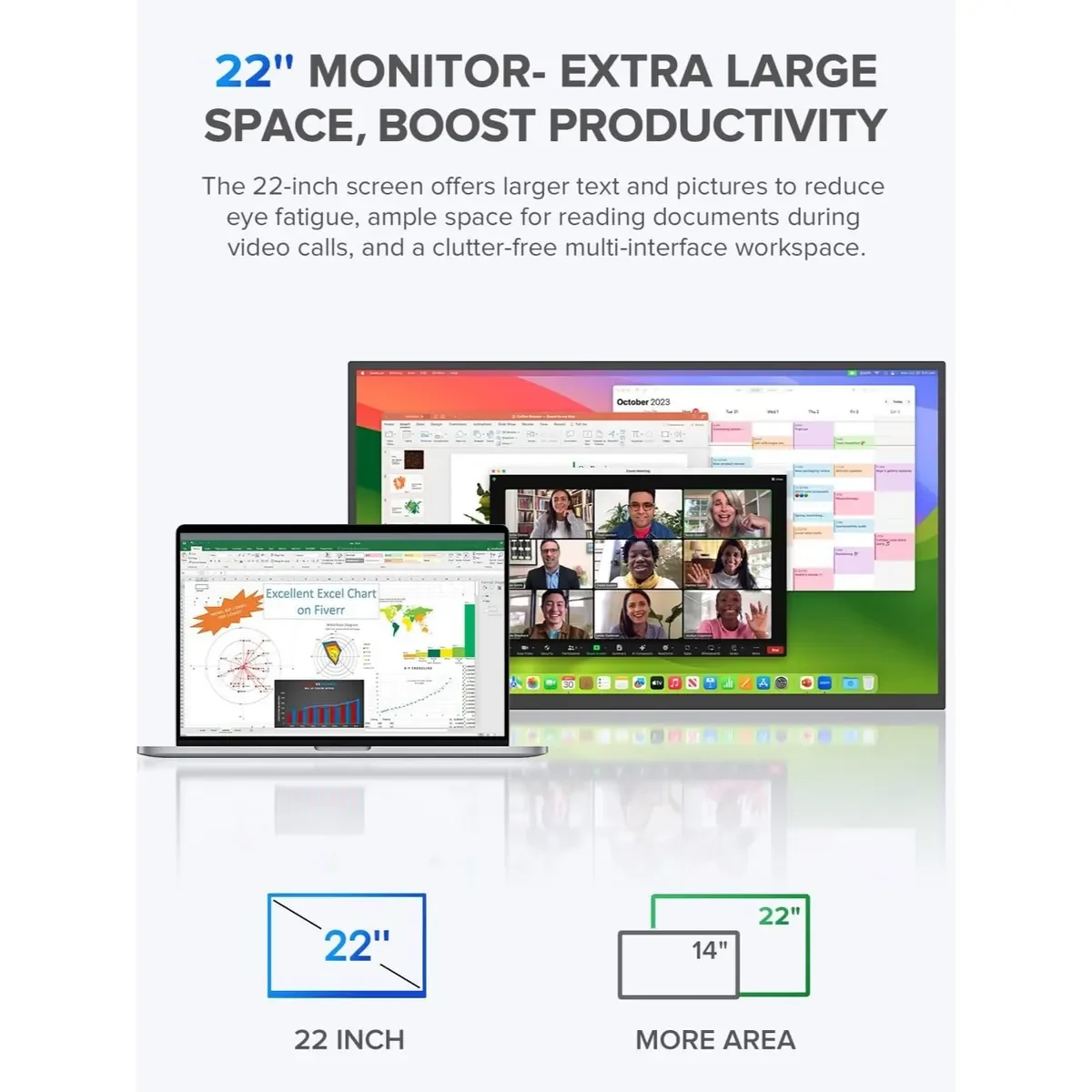 Uperfect UMax 22 Portable Monitor 22" 2K QLED w/VESA & 180° Adjustable Stand, 2560×1440 QHD FreeSync HDR Gaming Display, USB-C HDMI Travel Second Monitor for Laptop, Phone, PC & Gaming Consoles - Image 2