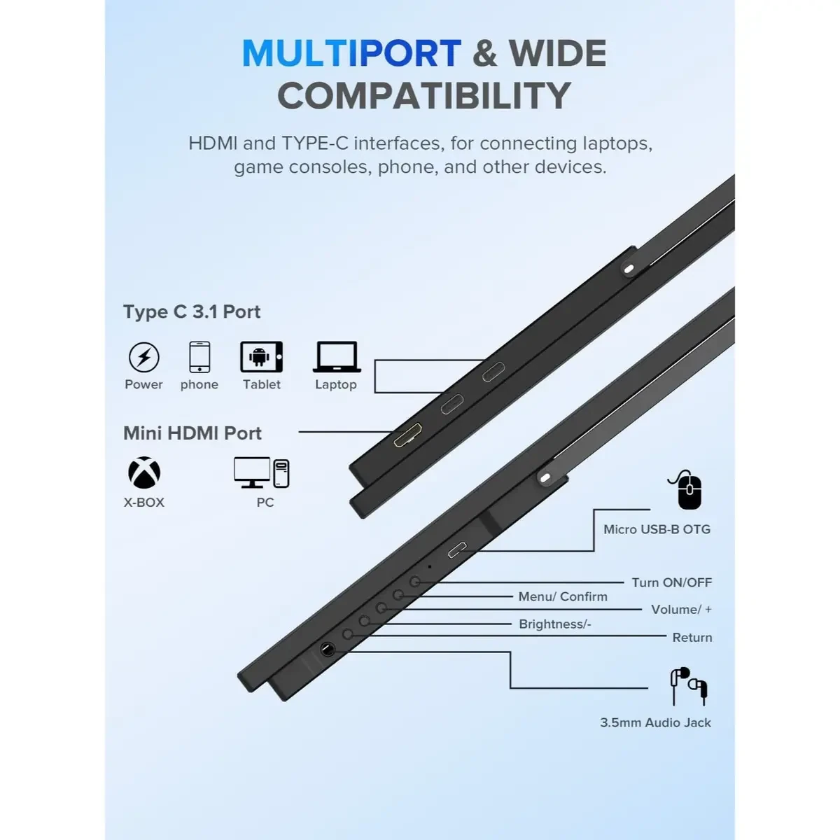 Uperfect UMax 22 Portable Monitor 22" 2K QLED w/VESA & 180° Adjustable Stand, 2560×1440 QHD FreeSync HDR Gaming Display, USB-C HDMI Travel Second Monitor for Laptop, Phone, PC & Gaming Consoles - Image 4