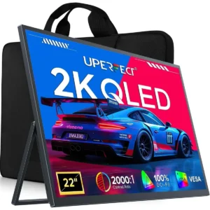 Uperfect UMax 22 Portable Monitor 22" 2K QLED w/VESA & 180° Adjustable Stand, 2560×1440 QHD FreeSync HDR Gaming Display, USB-C HDMI Travel Second Monitor for Laptop, Phone, PC & Gaming Consoles