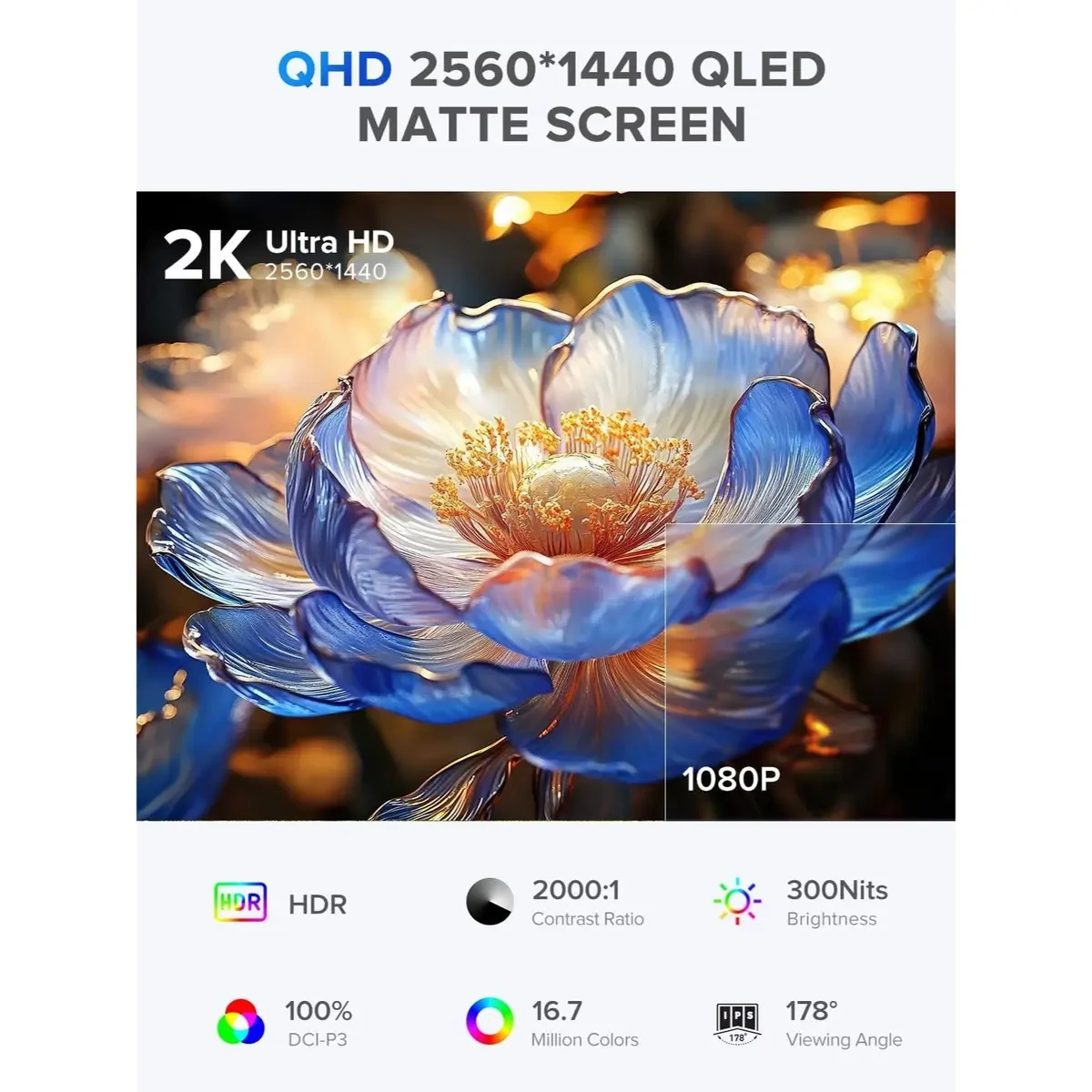 Uperfect UMax 22 Portable Monitor 22" 2K QLED w/VESA & 180° Adjustable Stand, 2560×1440 QHD FreeSync HDR Gaming Display, USB-C HDMI Travel Second Monitor for Laptop, Phone, PC & Gaming Consoles - Image 7