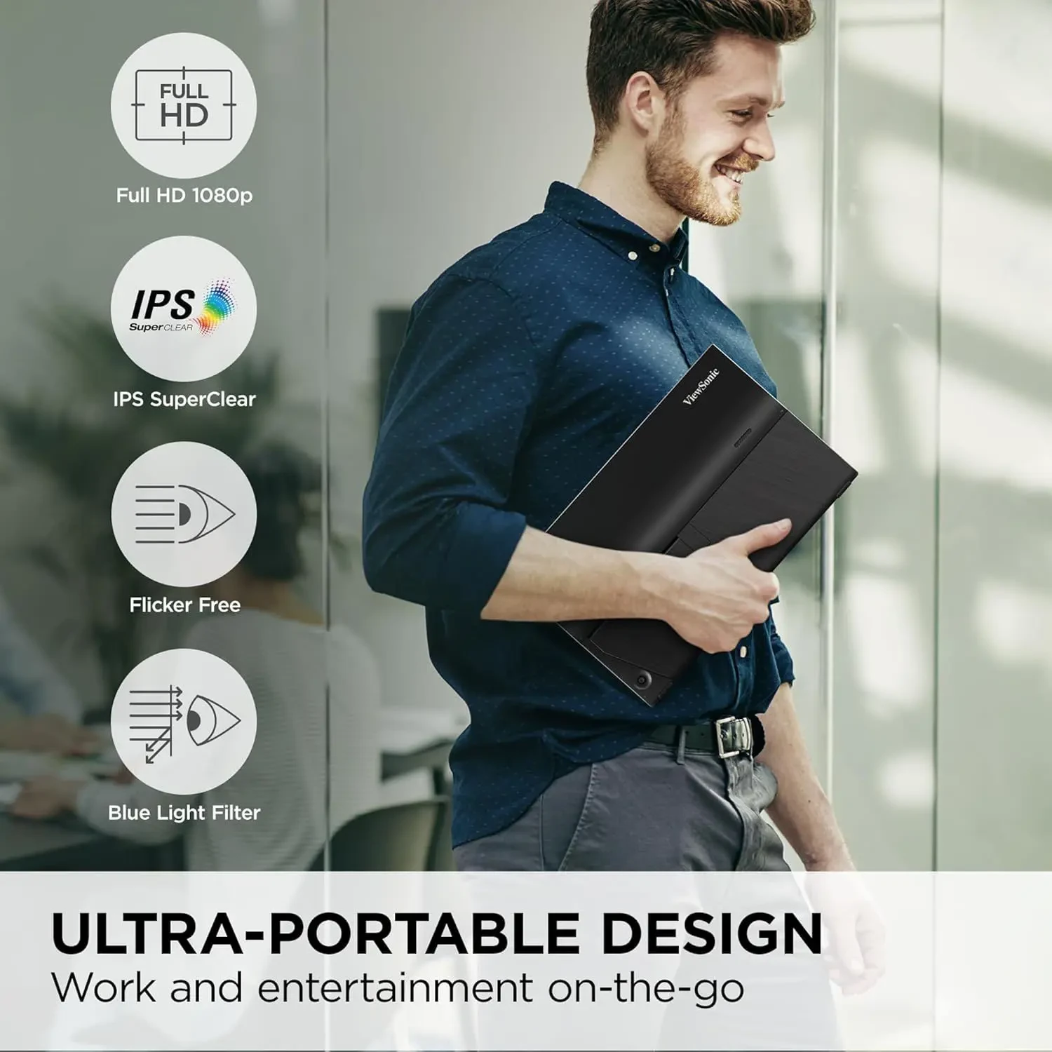 ViewSonic VA1655 15.6 Inch 1080p FHD IPS Portable Monitor with Built-in Stand, 60W USB C, Mini HDMI, Protective Case and Speakers for PC, Mac, Gaming Consoles, Phones - Image 2