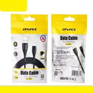 Awei CL-115L Data Cable for Lightning 2.4A Fast Charging PVC Round Cables 1m High Quality Material Strong and Flexible Wire