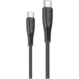 Awei CL-193C Type-C to Type-C Charging Cable, 60W Power Delivery, Tangle-Free, 2 Meter Cable Length, Black