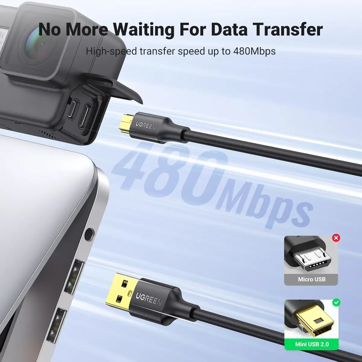 Ugreen Mini USB Cable, USB Mini Cable Mini USB 2.0 Cable Compatible with Garmin Nuvi GPS, SatNav, Dash Cam, Camera, PS3 Controller, Hard Drive, GoPro Hero 3+, PDA - Image 2