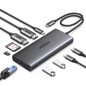 Ugreen USB-C 10-In-1 Docking Station with Dual HDMI 4K@60Hz, GLAN, 2x USB-C 3.2, 1x USB-A 3.2 + USB-A 3.0, SD/TF Slot And USB-C 100W Power Delivery - Metallic Grey Colour
